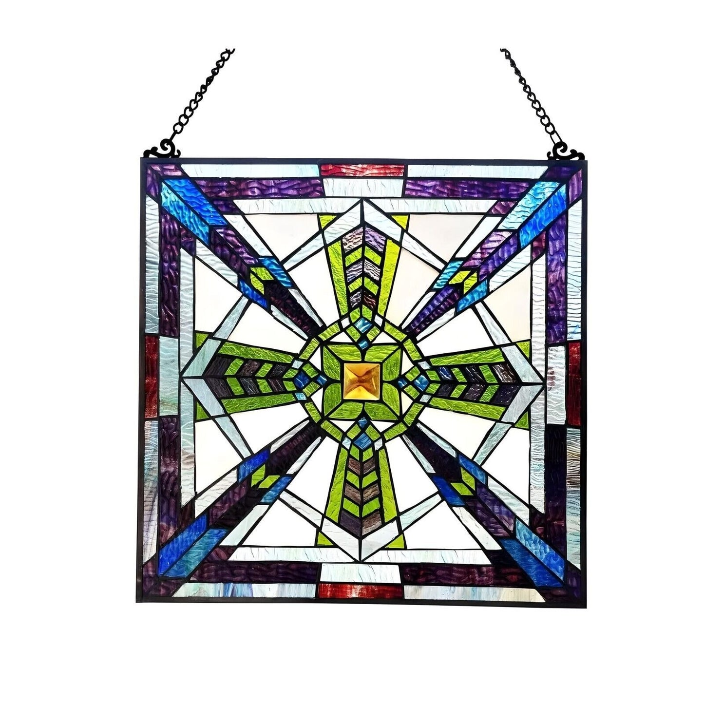 Tiffany Style Mission Stained Glass Window Suncatcher in Blue and Green 18x18n