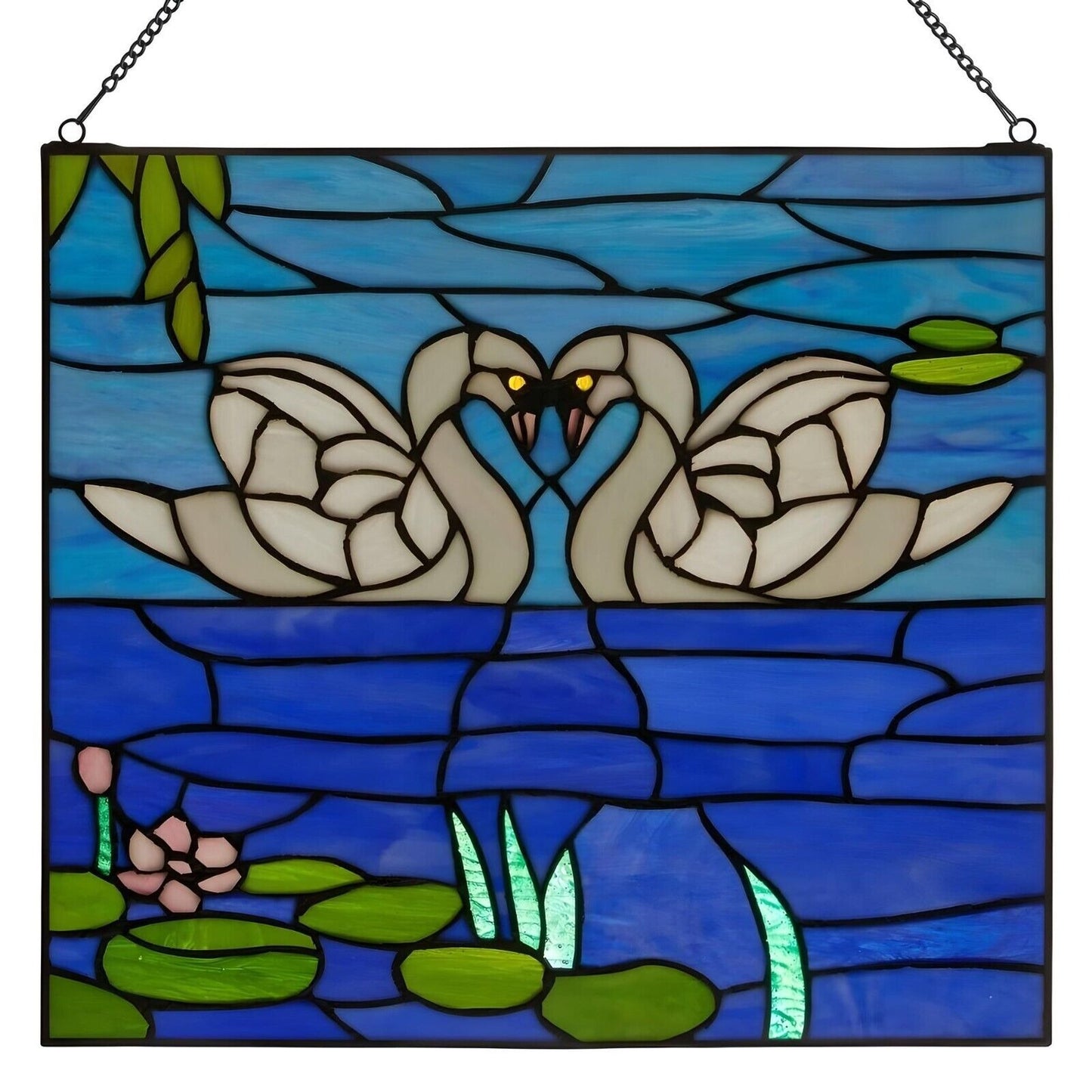 Tiffany Style Stained Glass Swan Window Panel Suncatcher-Handcrafted 16x14in