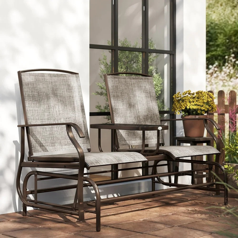 Outdoor Patio Furniture - Swing Glider Chair with Center Table in Brown
