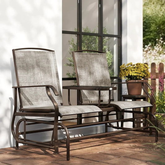 Outdoor Patio Furniture - Swing Glider Chair with Center Table in Brown