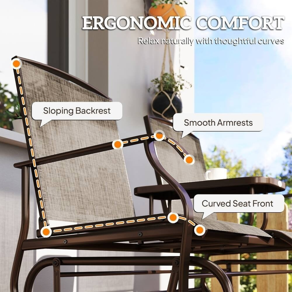 Outdoor Patio Furniture - Swing Glider Chair with Center Table in Brown