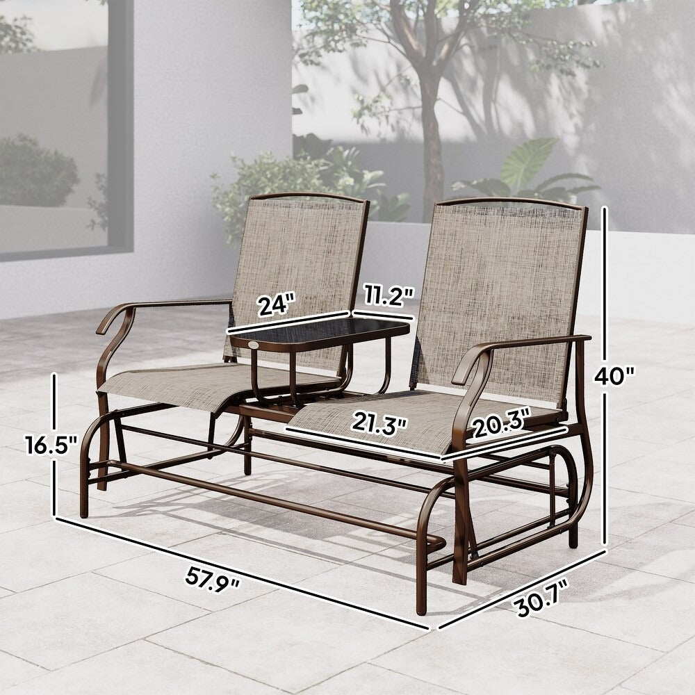 Outdoor Patio Furniture - Swing Glider Chair with Center Table in Brown