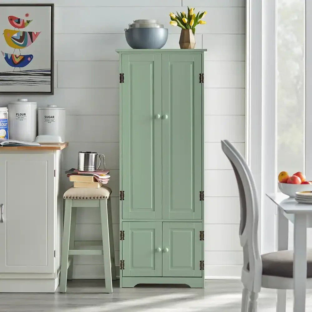 Country Style Kitchen Cabinet Mint Green Storage Organizer Cupboard 5ft Tall