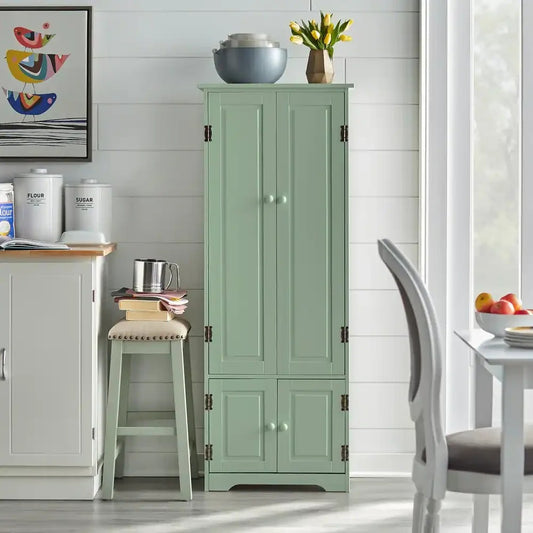 Country Style Kitchen Cabinet Mint Green Storage Organizer Cupboard 5ft Tall