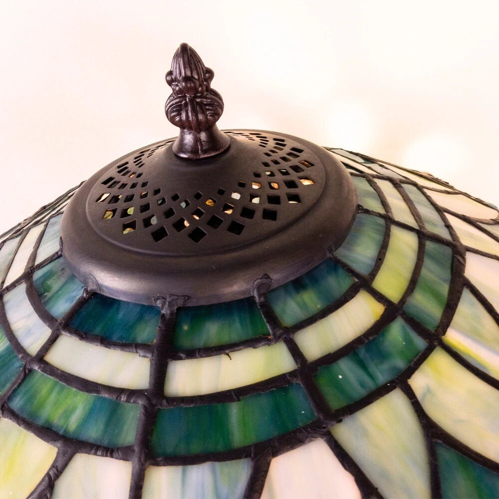 Pearl Green Tiffany Style Dragonfly Stained Glass Table Lamp Masterpiece 23in