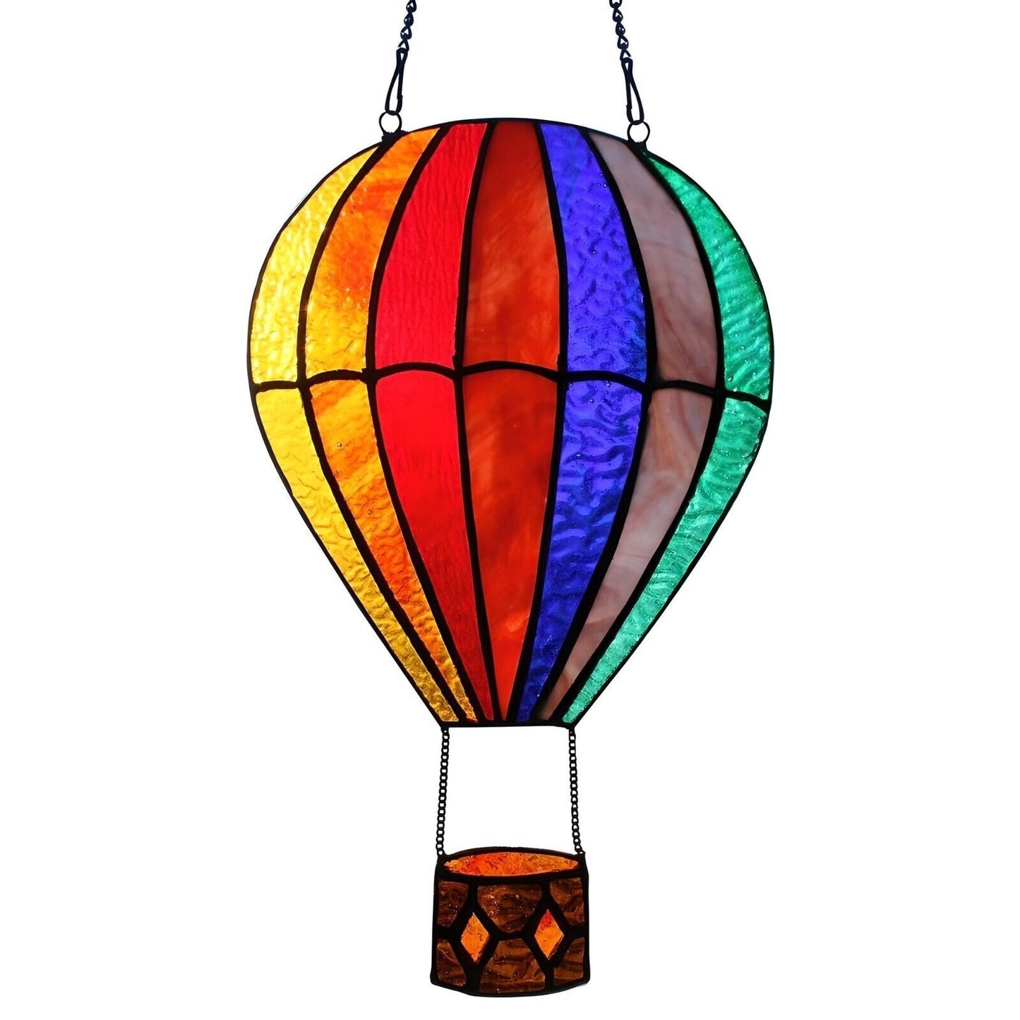 Hot Air Balloon Multicolored Stained Glass Window Panel Suncatcher 7.5x11in