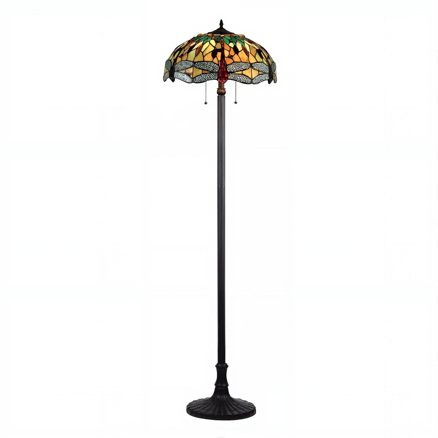 Hues of Amber Tiffany Style Dragonfly Design Stained Glass 2-light Floor Lamp