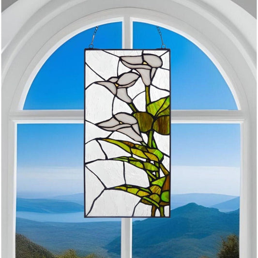 Calla Lily Trio Stained Glass Hanging Window Panel Suncatcher - 8x16in