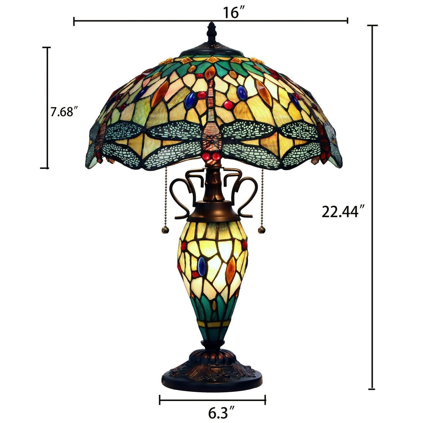 Victorian Yellow Dragonfly Tiffany Style Stained Glass Table Lamp With Lit Base