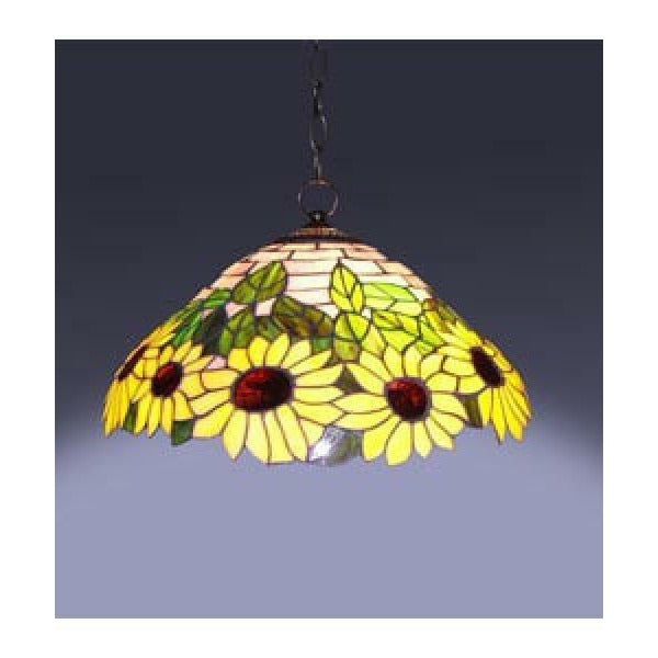 Tiffany Style Hanging Lamp Stained Glass Accent Floral Sunflower Design