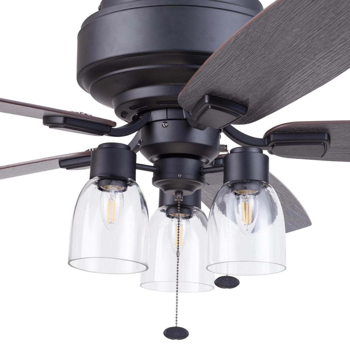 Matt Black Finish Ceiling Fan 3-Light 52in 5-Blade 3-Speed Pull Chain