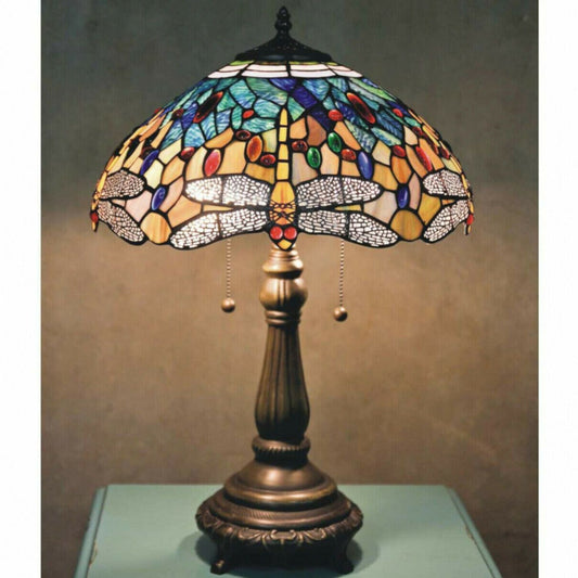 Tiffany Style Stained Glass Yellow Dragonfly Accent Reading Table Lamp