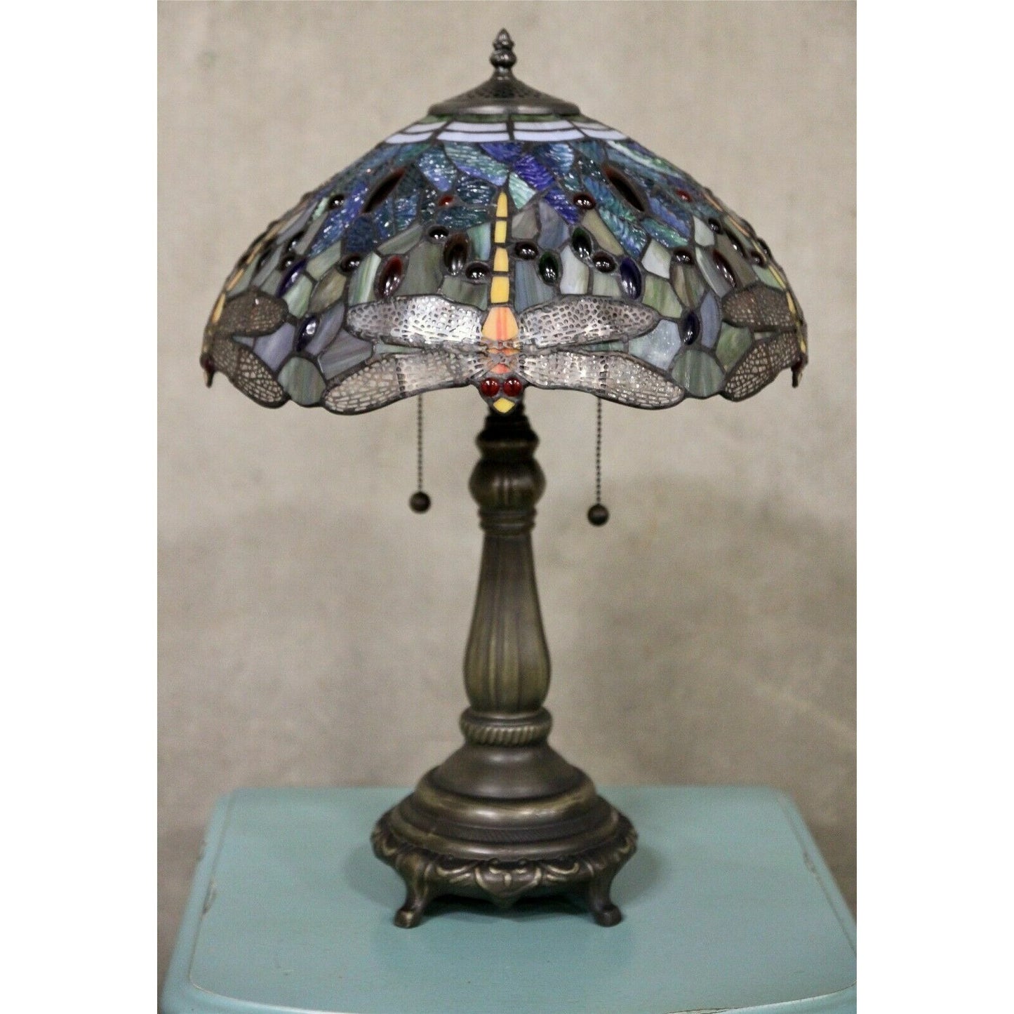 Tiffany Style Stained Glass Yellow Dragonfly Accent Reading Table Lamp