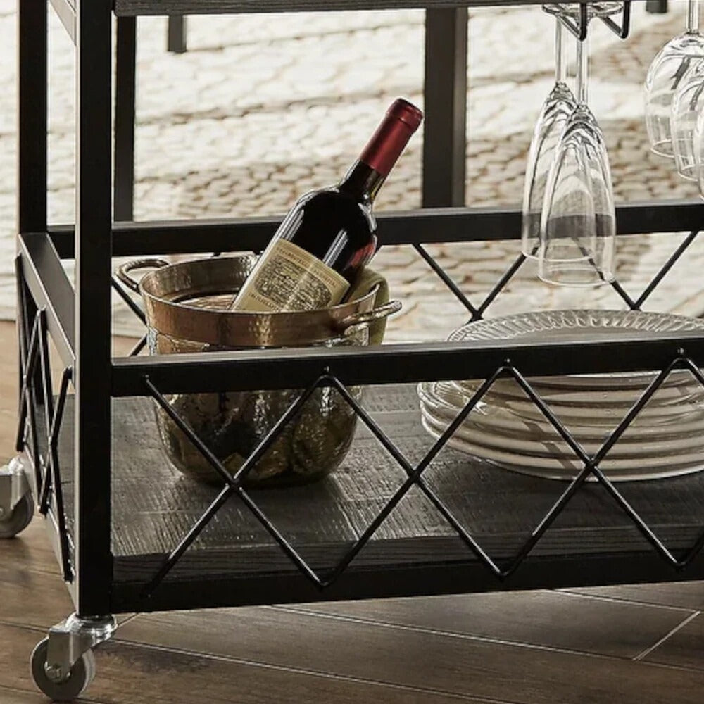 Serving Cart with Removable Tray Top Bar Cart Tea Trolly Rustic Grey Finish