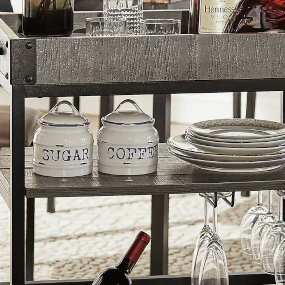 Serving Cart with Removable Tray Top Bar Cart Tea Trolly Rustic Grey Finish