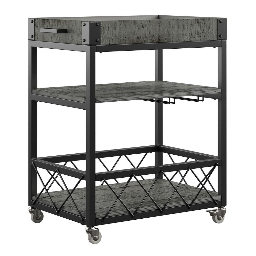 Serving Cart with Removable Tray Top Bar Cart Tea Trolly Rustic Grey Finish