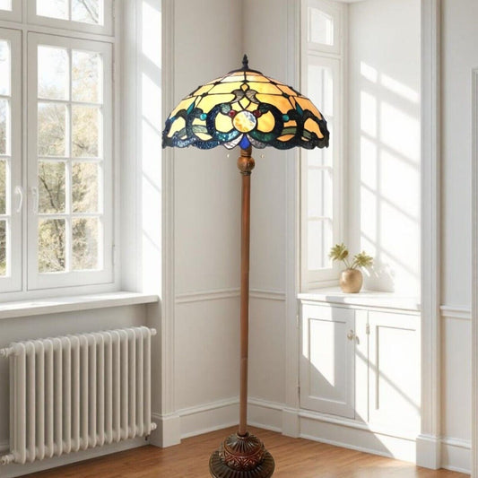 Tiffany Style Stained Glass Victorian Design 2-light Bronze Fin Floor Lamp