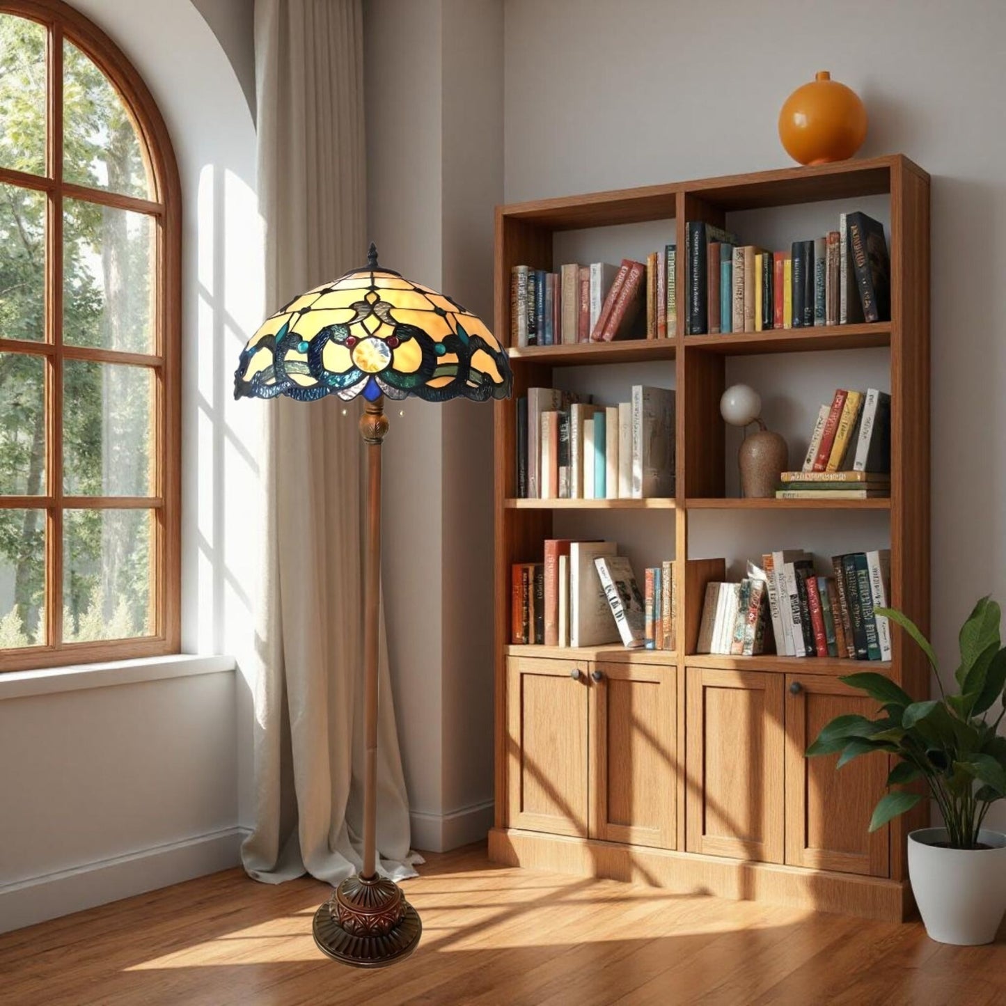 Tiffany Style Stained Glass Victorian Design 2-light Bronze Fin Floor Lamp