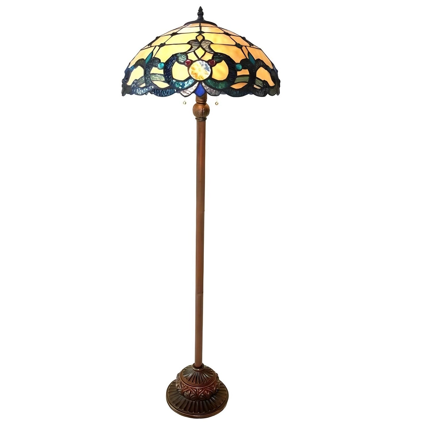 Tiffany Style Stained Glass Victorian Design 2-light Bronze Fin Floor Lamp