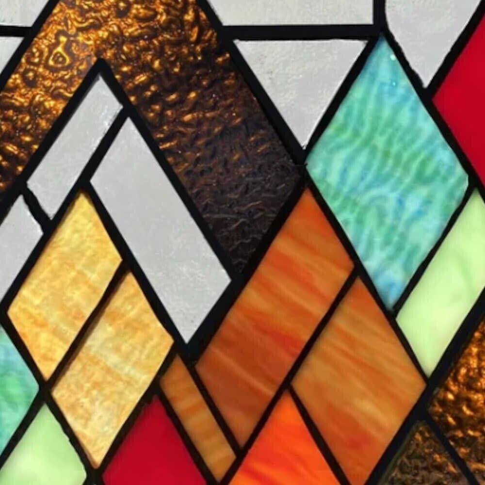 Vibrant Colored Mountain Range Tiffany Style Suncatcher Stained Glass Panel 10in