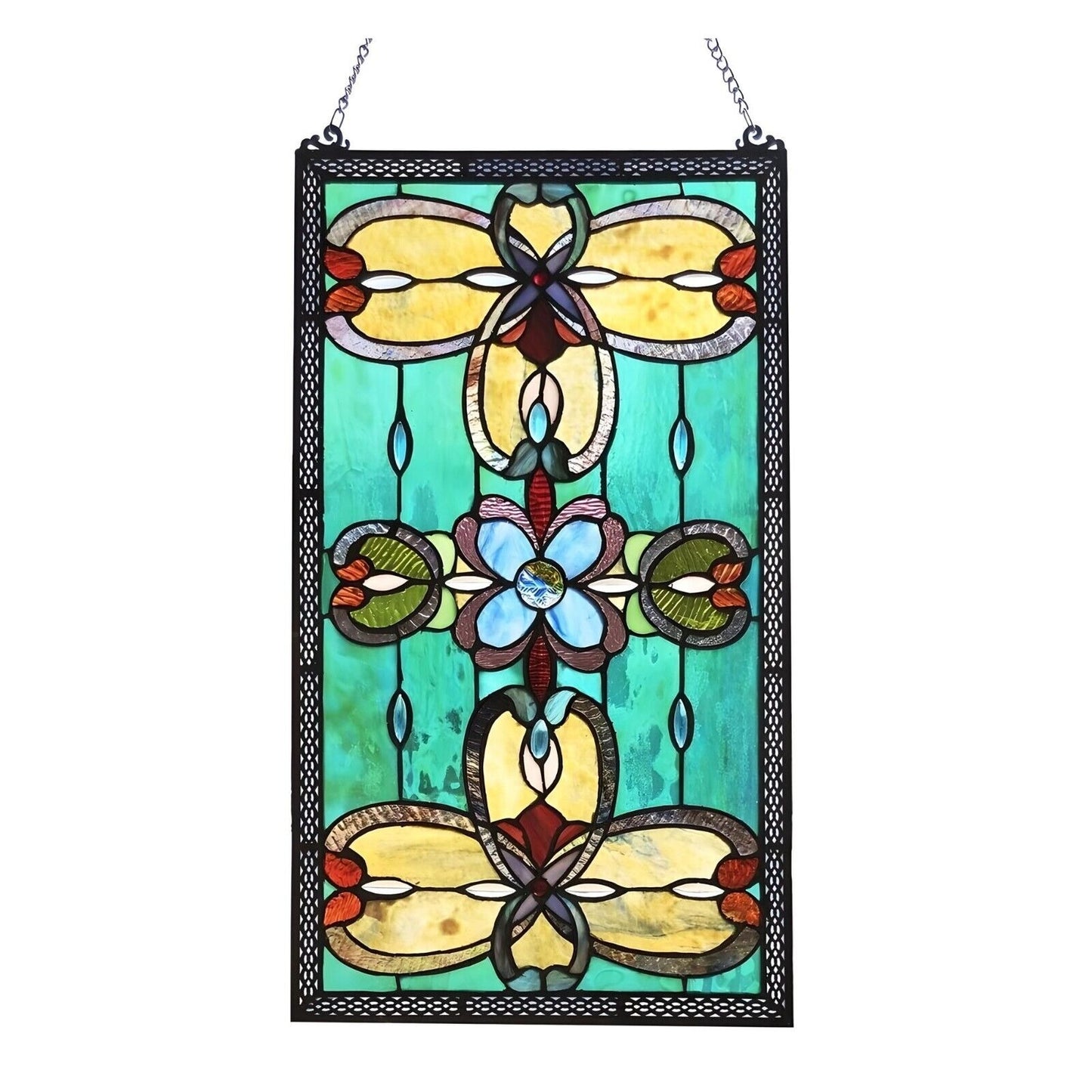 Victorian Theme Tiffany Style Stained Glass Window Panel Suncatcher 26x15