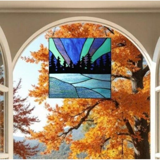 Tiffany Style Stained Glass Pines Window Panel Hanging Suncatcher 12x12