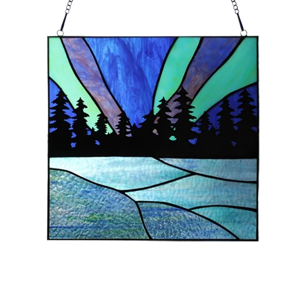 Tiffany Style Stained Glass Pines Window Panel Hanging Suncatcher 12x12