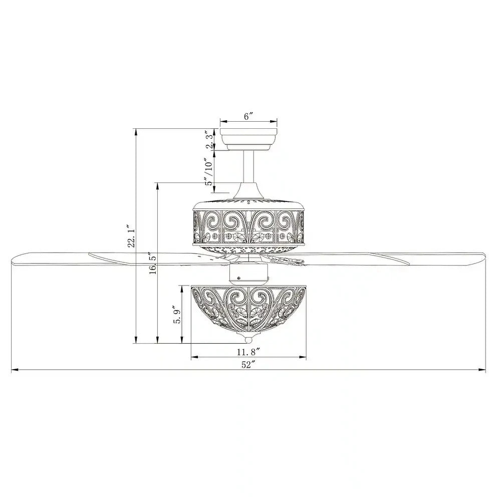 Crystal Lighted Ceiling Fan Chandelier 52in Rustic Brown Finish - Remote Control