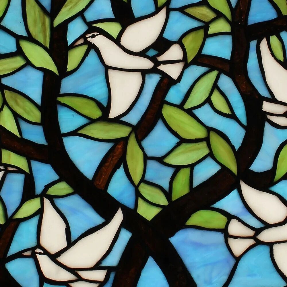 Tiffany Style Stained Glass Doves of Piece Hanging Window Panel Suncatcher 14in