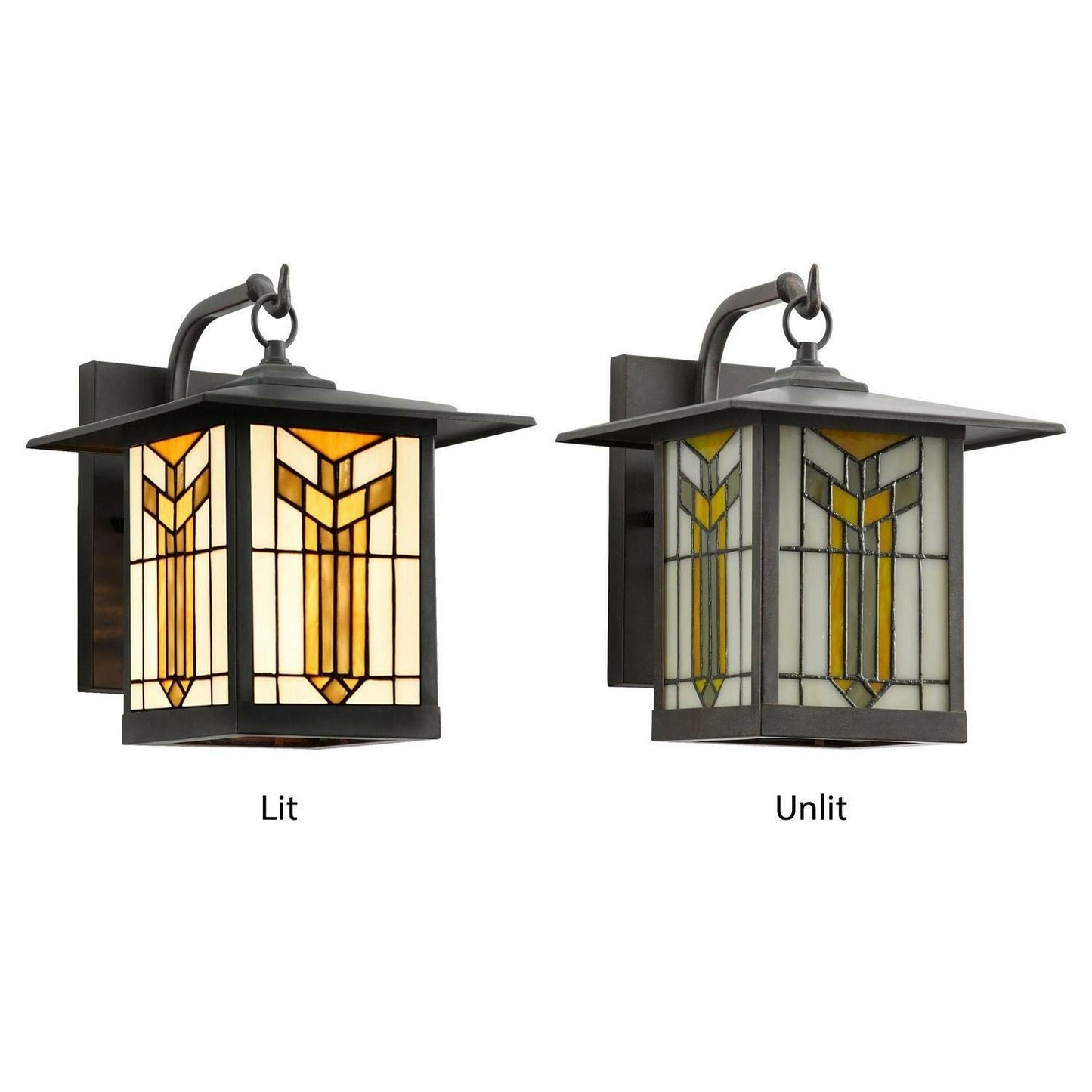 Stained Glass Oil Outdoor Lantern Wall Sconce Amber Tiffany Style  - 9in x 11in