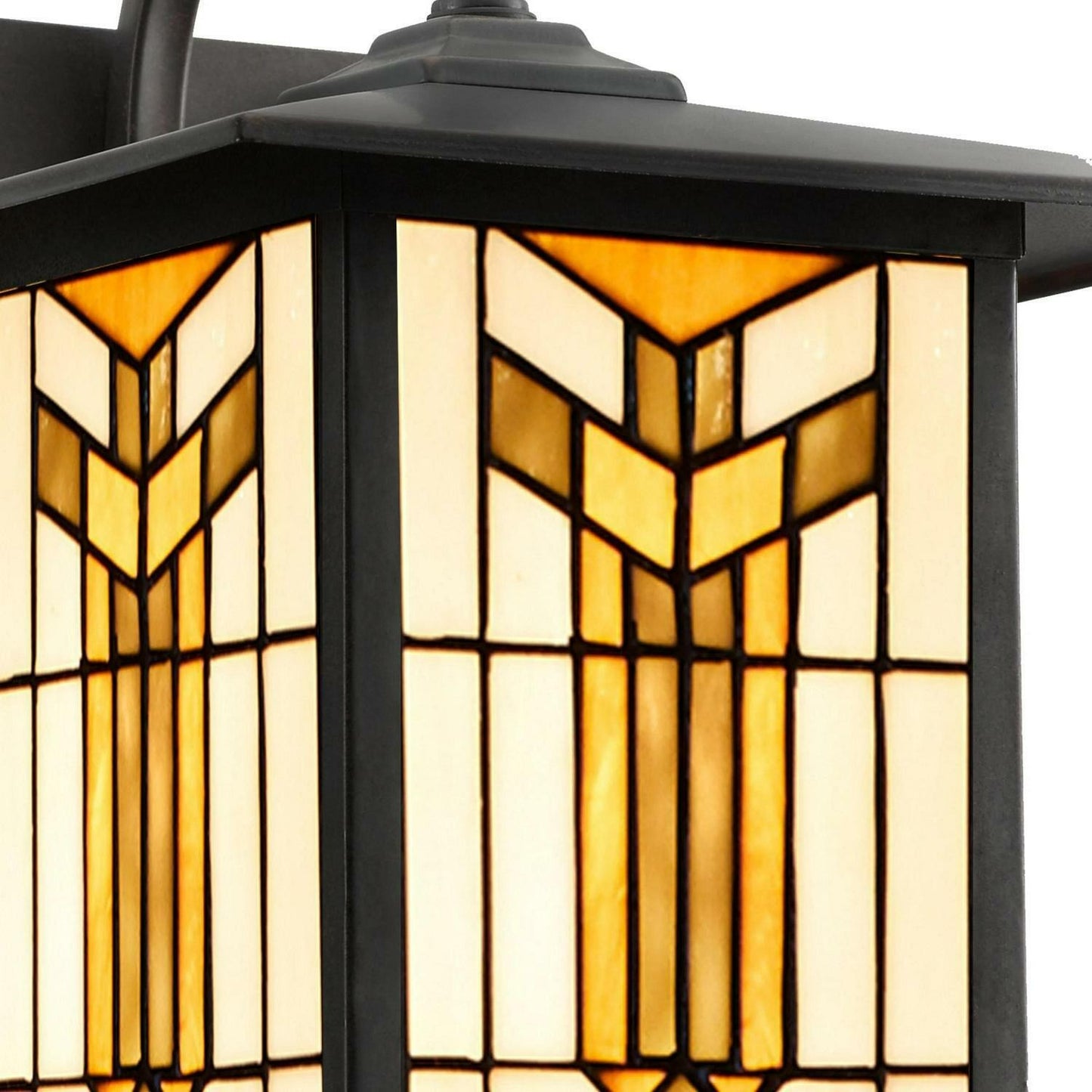 Stained Glass Oil Outdoor Lantern Wall Sconce Amber Tiffany Style  - 9in x 11in