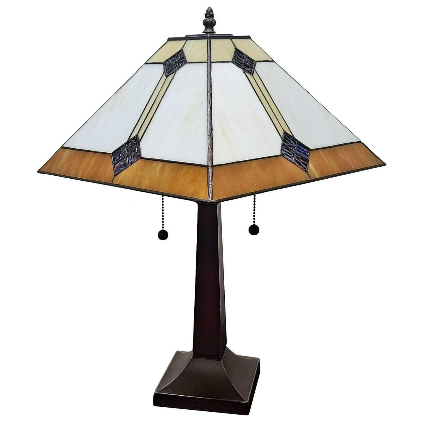 Table Lamp Gold Amber and Crème Tiffany Style Stained Glass Mission Style 22in