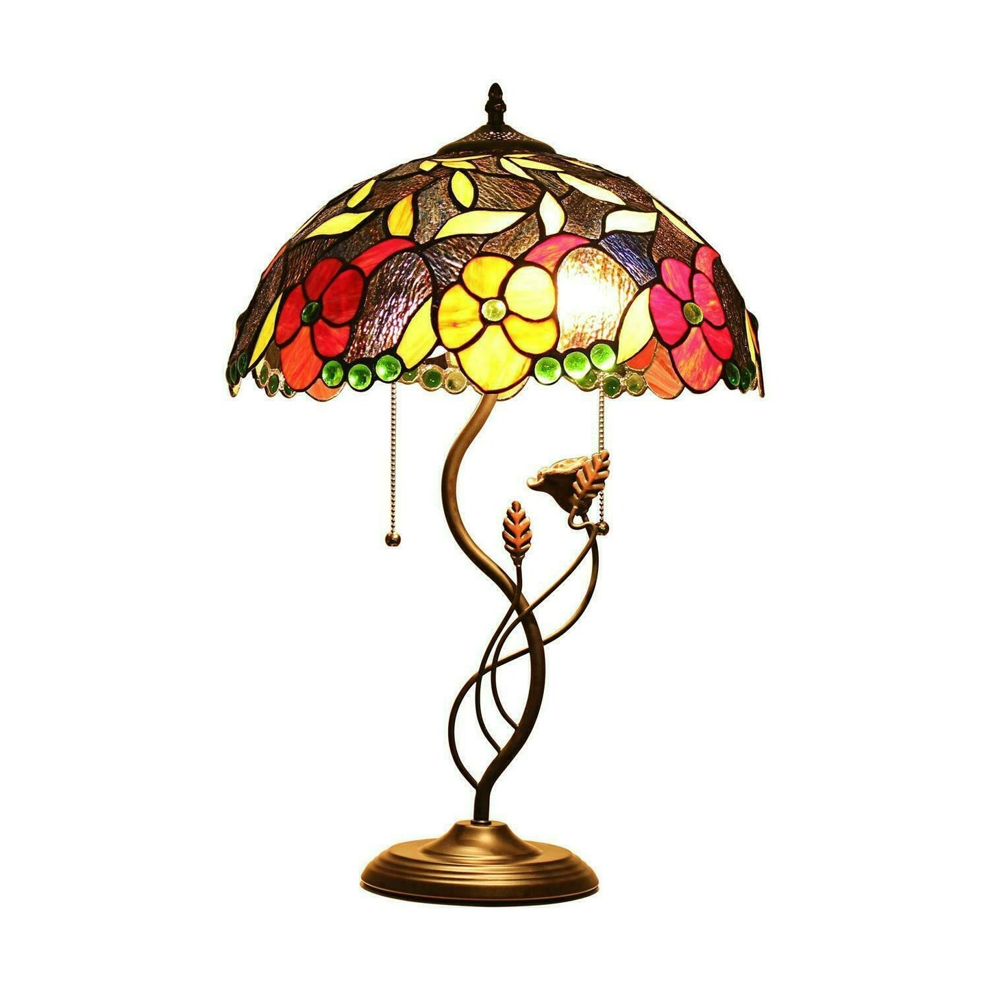 Bronze Finish Stained Glass Table Lamp Tiffany Style Victorian Design 24in Tall