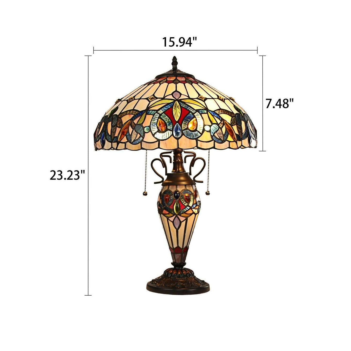 Multicolor Victorian Design Tiffany Style Stained Glass Table Lamp - Lit Base