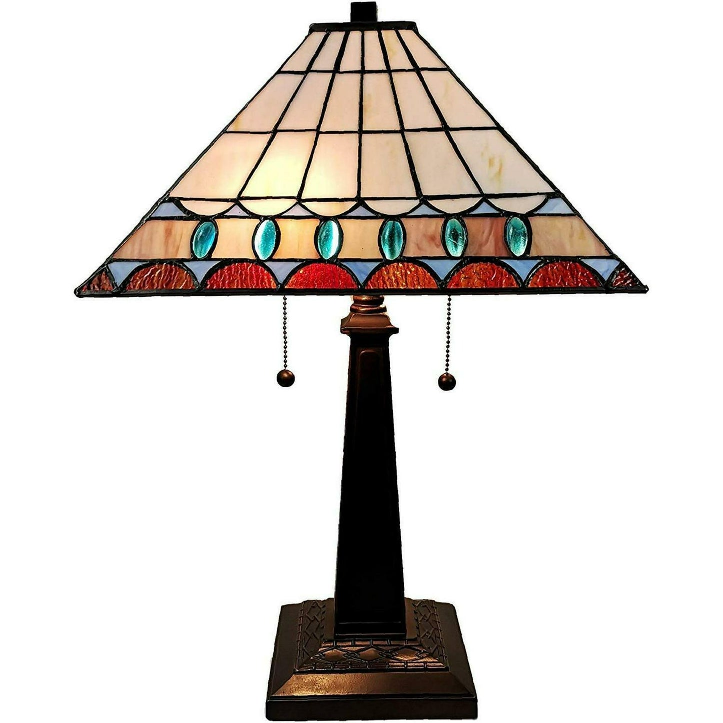 Multi Color Mission Jeweled Tiffany Style Stained Glass Table Lamp Accent Lamp