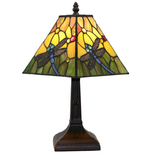 Vintage Mission Style Stained Glass Flower Dragonfly Tiffany Style Accent Lamp