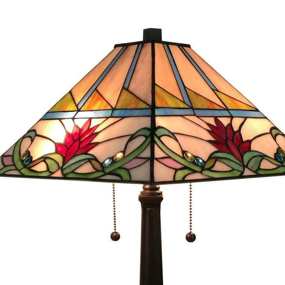 Multicolor Geometric Pattern Mission Tiffany Style Stained Glass Table Lamp 22in