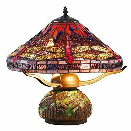 Tiffany Style Dragonfly Reading Accent Stained Glass Table Lamp with Mosaic Base