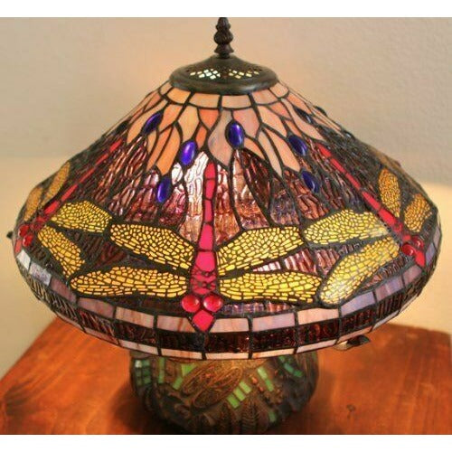 Tiffany Style Dragonfly Reading Accent Stained Glass Table Lamp with Mosaic Base