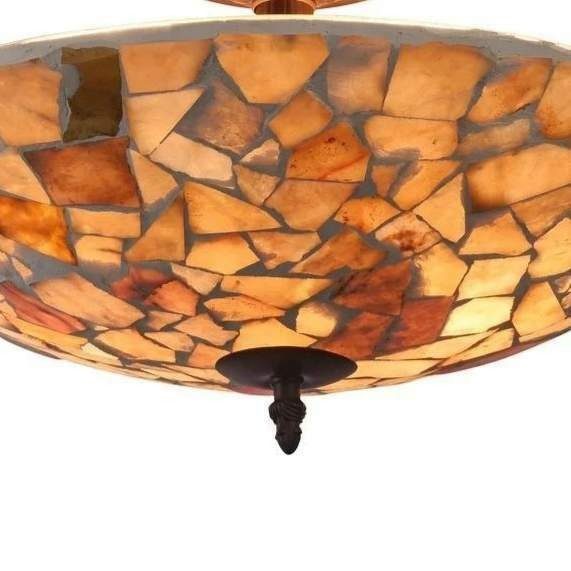 Dark Bronze Finish Semi-Flush Mount Stained Glass Ceiling 2-Light Mosaic Design