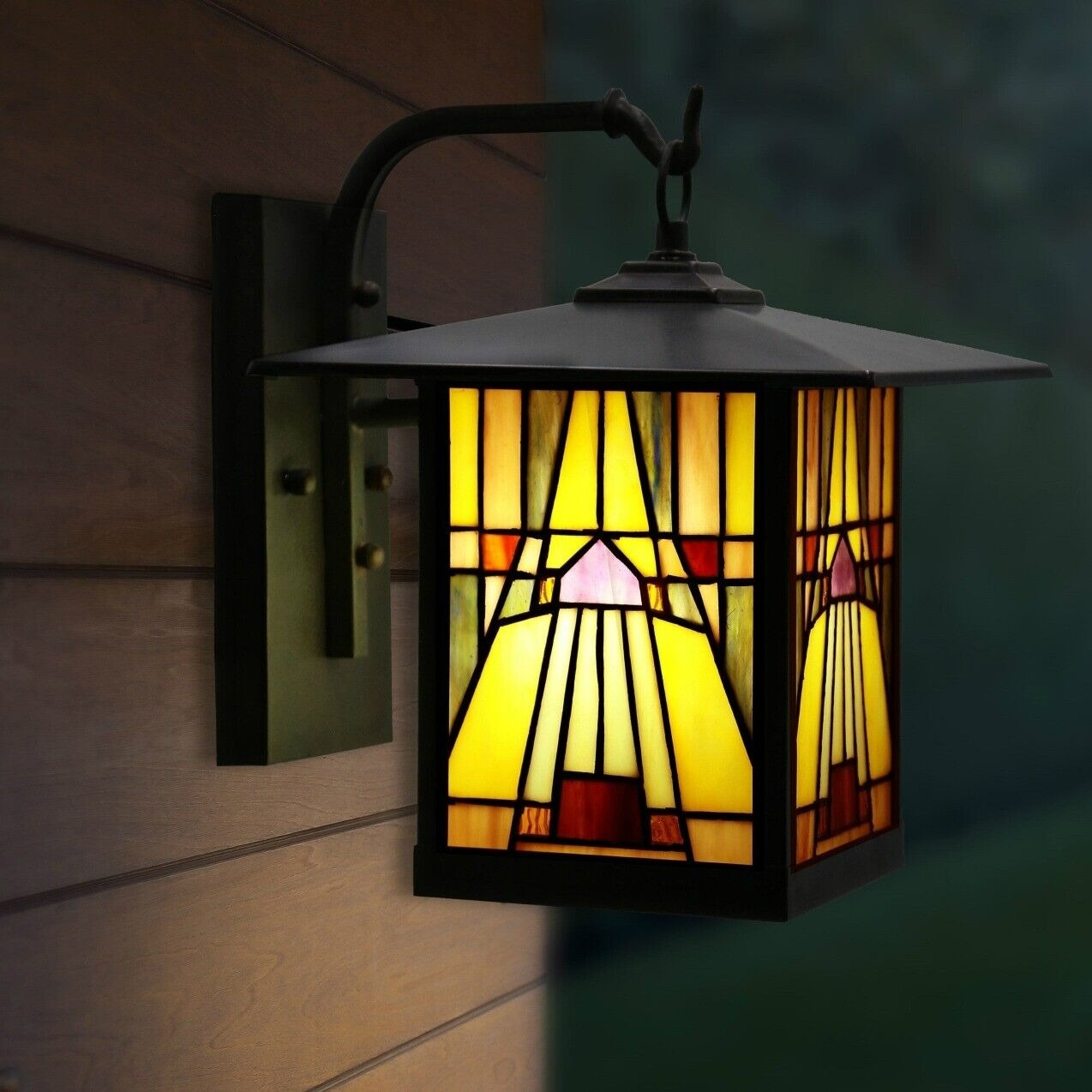Wall Light Fixture Tiffany Stained Glass Sconce for House Deck Bronze Finish
