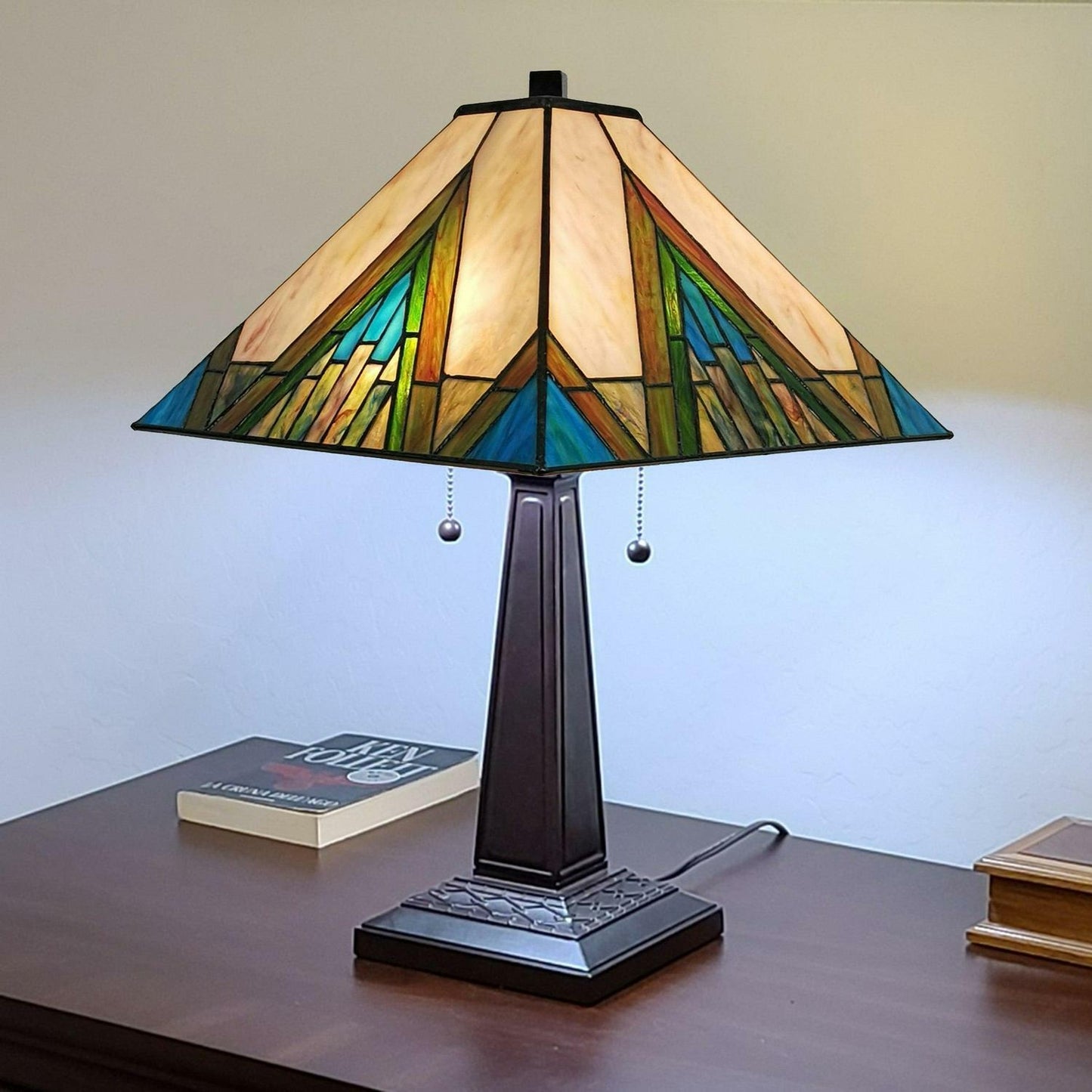 Stained Glass Mission Table Lamp 21-inch Tiffany Style Aztec Mission Table Lamp