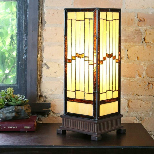 Stained Glass Rustic Style 17-in Modern Hurricane Accent Reading Table Lamp