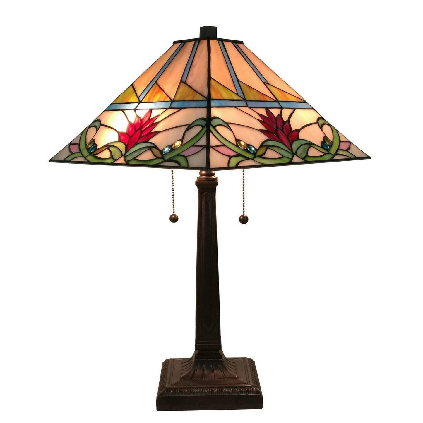 Multicolor Geometric Pattern Mission Tiffany Style Stained Glass Table Lamp 22in