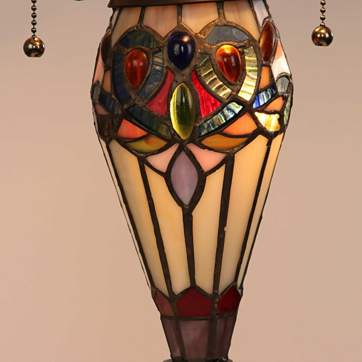 Multicolor Victorian Design Tiffany Style Stained Glass Table Lamp - Lit Base