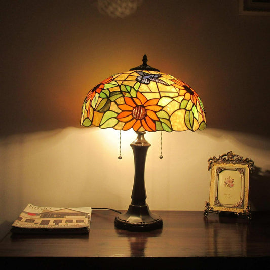 Sunflower Theme Stained Glass 22in Table Lamp - Tiffany Style Design