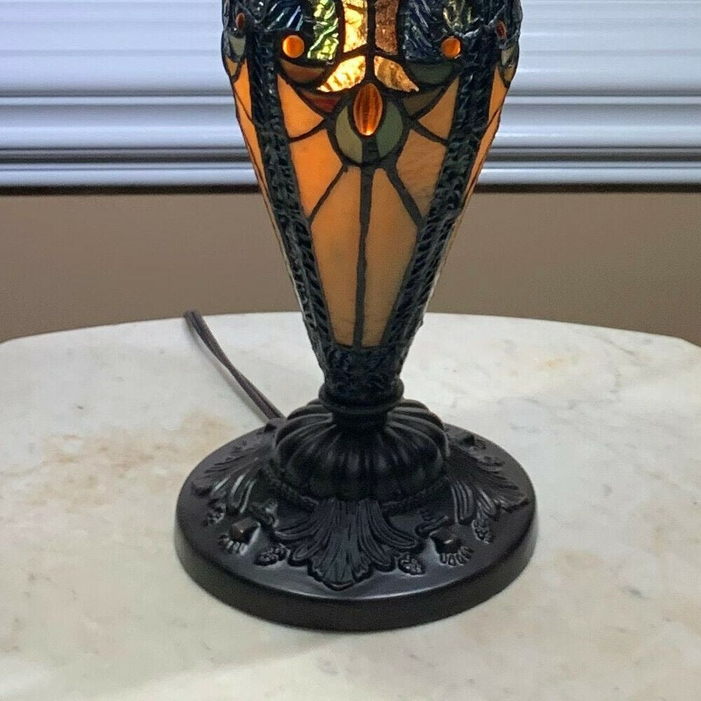 Tiffany Style Table Lamp Ocean Blue Yellow Stained Glass Victorian Theme Lamp