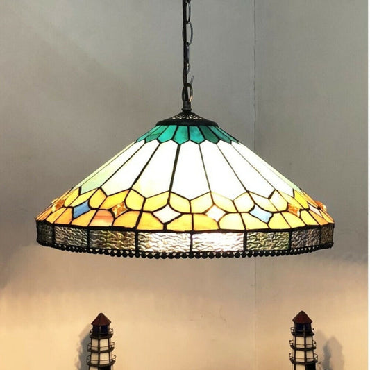 Geometric Pattern 2-Light Tiffany Style Stain Glass Hanging Pendant Ceiling