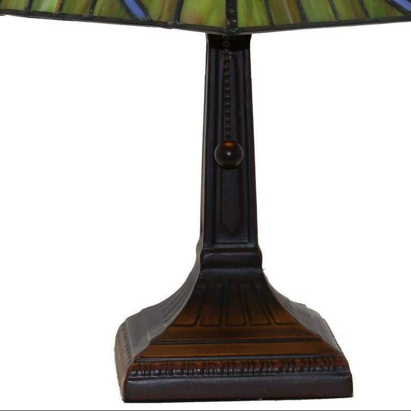 Vintage Mission Style Stained Glass Flower Dragonfly Tiffany Style Accent Lamp
