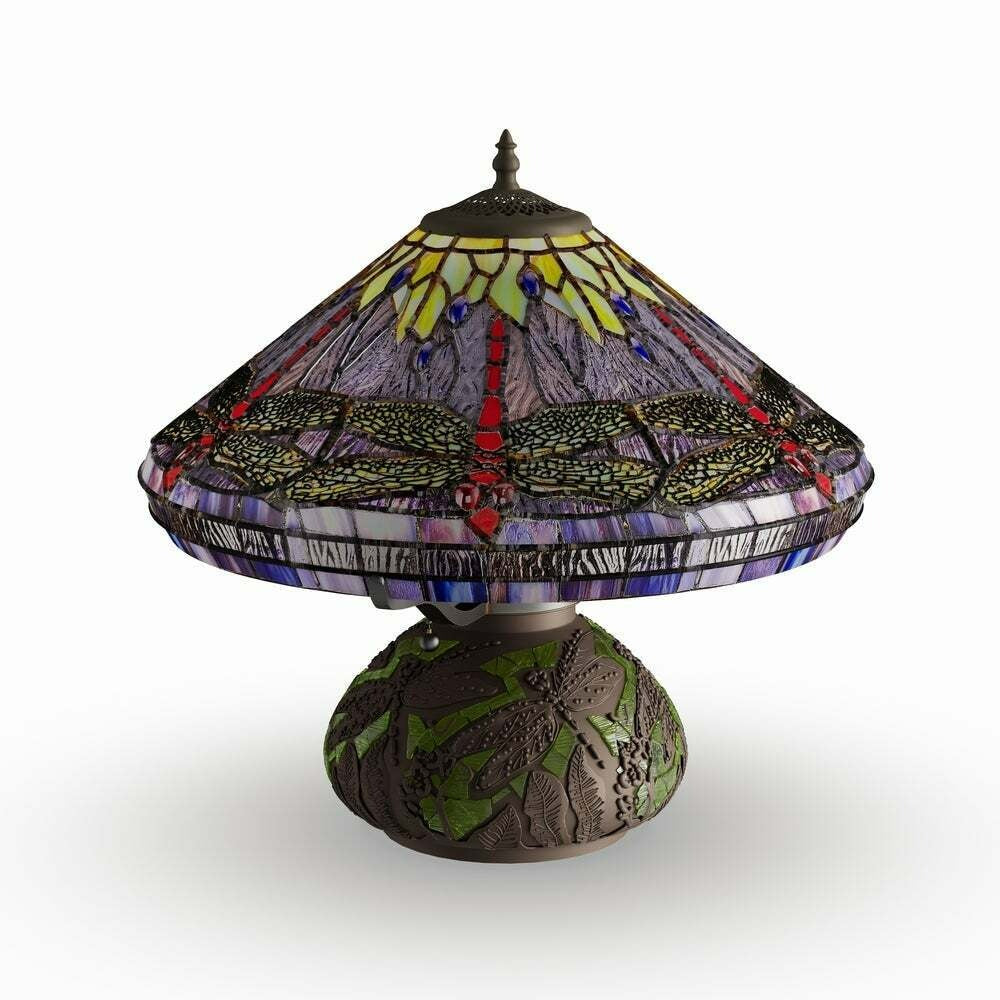 Tiffany Style Dragonfly Reading Accent Stained Glass Table Lamp with Mosaic Base